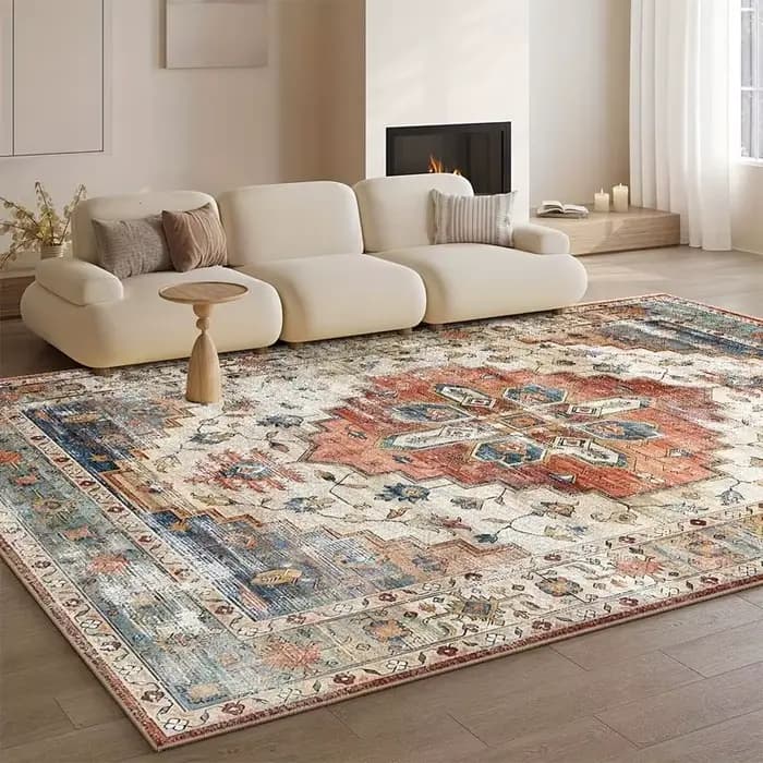 VIKAMA Tapis bohème vintage, grand tapis de salon, tapis de canapé rétro, tapis antidérapant pour ch
