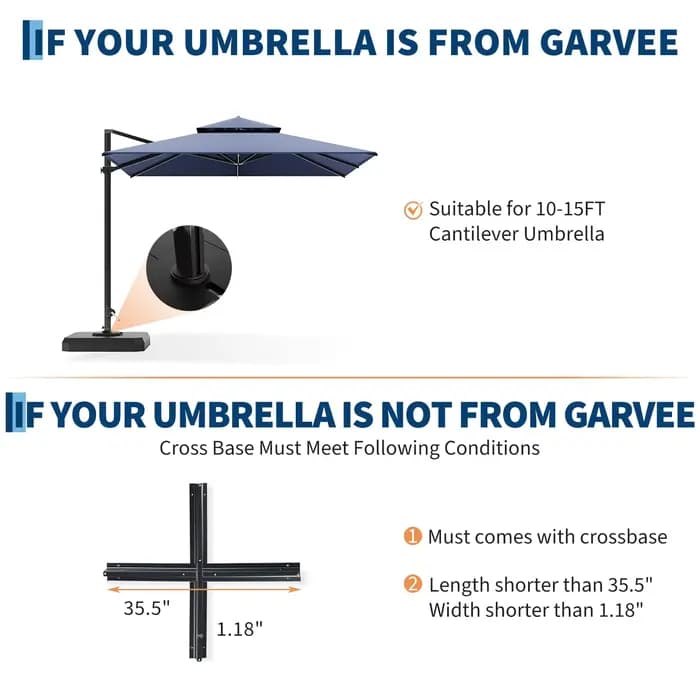 Base de parasol de patio 4 pièces, support lesté 330 LBS pour parasol cantilever déporté de 10-15 pi