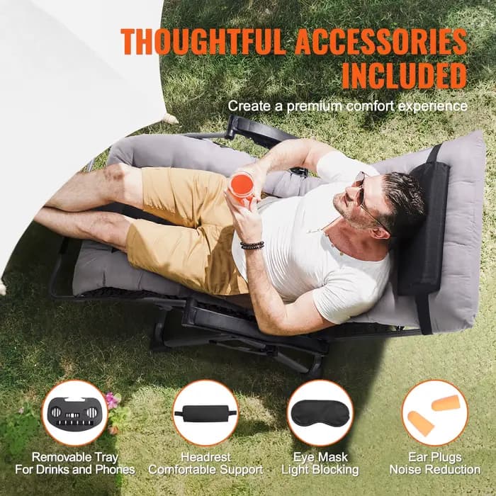 SucceBuy Zero Gravity Chair Zero Gravity Chaise longue inclinable réglable Anti-gravité avec coussin