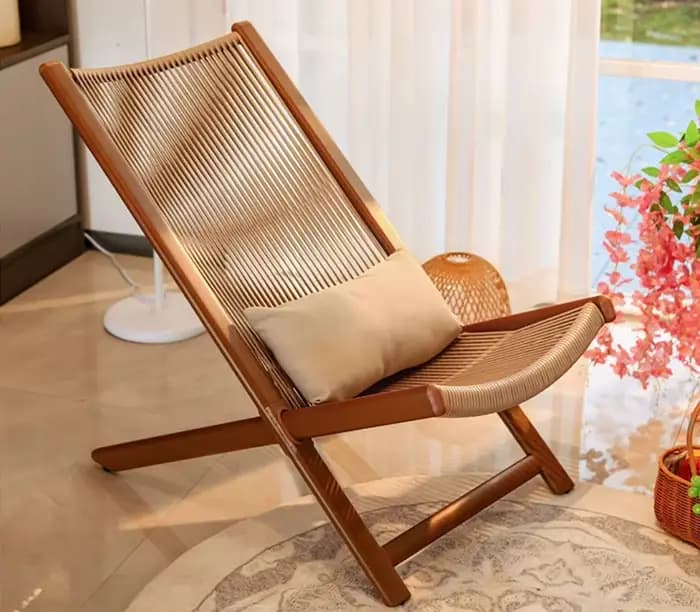 Rotin balcon Chaise pliante jardin inclinable Camping plage Chaise pliante Portable extérieur Chaise