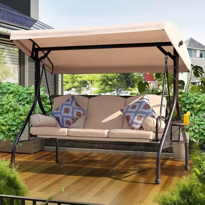 Balançoire de porche de Patio, balançoire extérieure à 3 places avec auvent réglable, coussin en tis