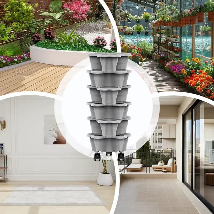 Jardinière verticale à 6 niveaux avec roulettes, pots résistants aux intempéries, empilables, pour l
