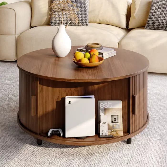 Table basse ronde avec rangement, table basse moderne de 31,5 po avec 360 ° Porte coulissante incu