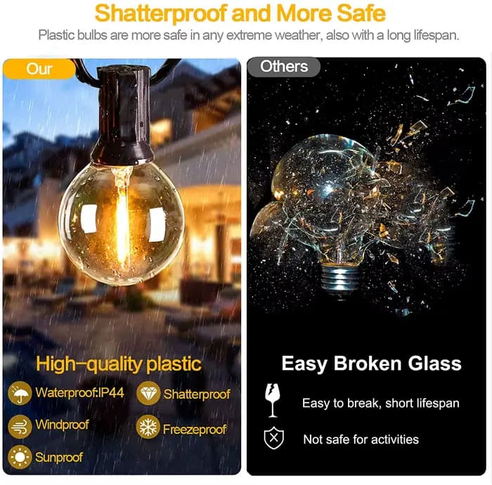 12M 30 LEDS G40 guirlandes solaires lumières de Patio extérieur solaire et alimenté par USB étanche