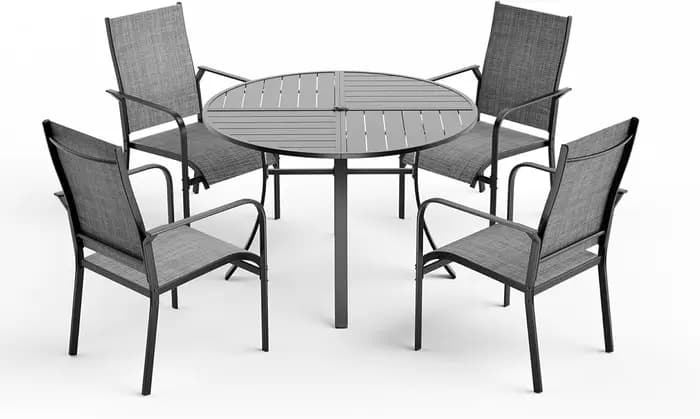 Ensemble de salle à manger de patio rond 5 pièces avec table en aluminium de 42 pouces et 4 chaises