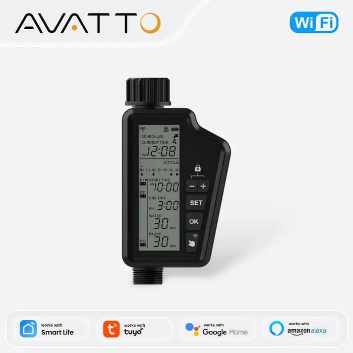 AVATTO Tuya WIFI minuterie d'arrosage de jardin intelligente avec grand écran LCD pour l'irrigation