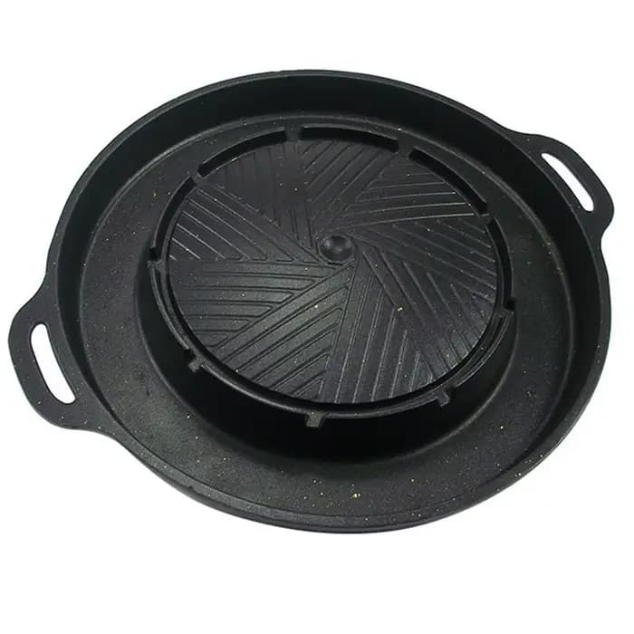 ABKY - Plaque de cuisson coréenne 2-en-1 pour barbecue, assiette de partage ronde, équipement portab