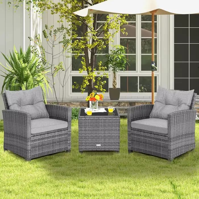 Ensemble de meubles de patio 3 pièces, ensemble de chaises de conversation en rotin PE d'extérieur a