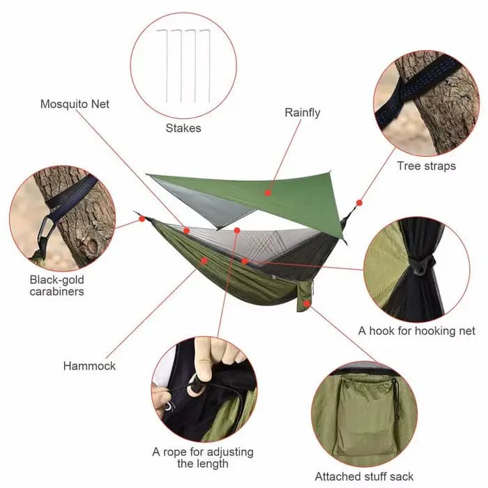 Hamac de Camping moustiquaire et auvent de hamac hamac en Nylon Portable sangles d'arbre de mouche d