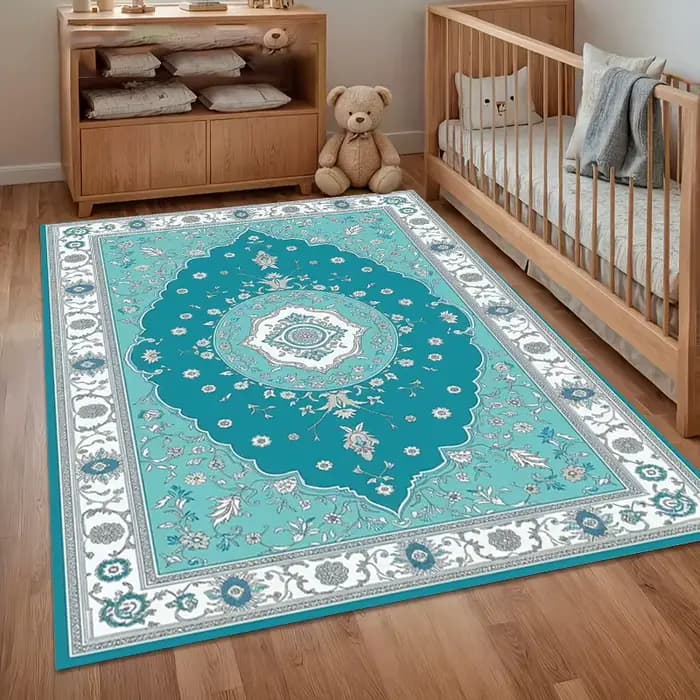 Tapis Bohème Vintage Turquoise, Grand Tapis Oriental pour Salon, Tapis de Sol Élégant pour Chambre e