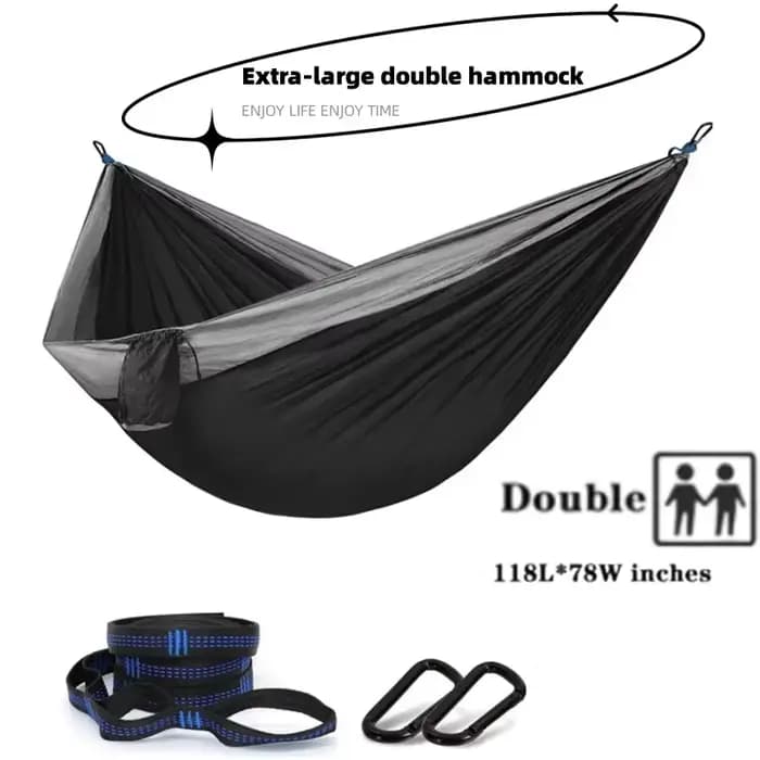 Double hamac de Camping surdimensionné, hamac à sangles d'arbre Portable, hamac de voyage en Nylon 2