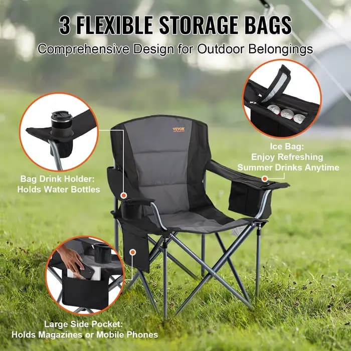 VEVOR Chaise de Camping Pliante Siège Pliant Portable Extérieur Pêche Randonnée