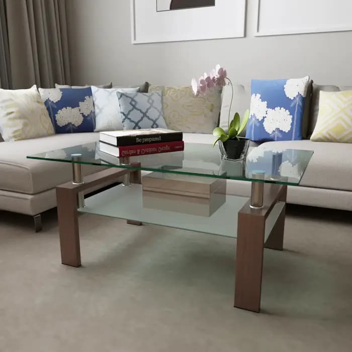Table basse rectangulaire en verre noir, table basse transparente, tables centrales d'appoint modern