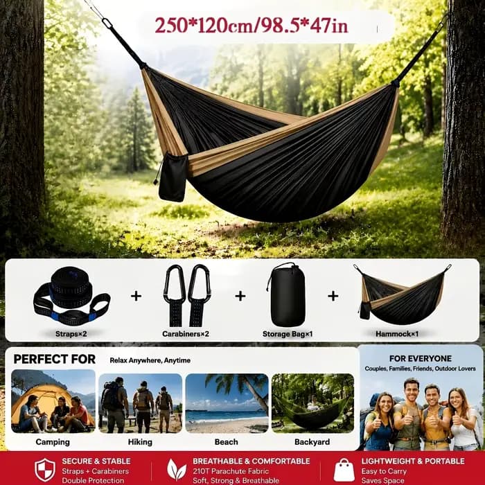 Hamac de camping en plein air, chaise-hamac ultra-légère avec sangles et mousquetons, équipement de
