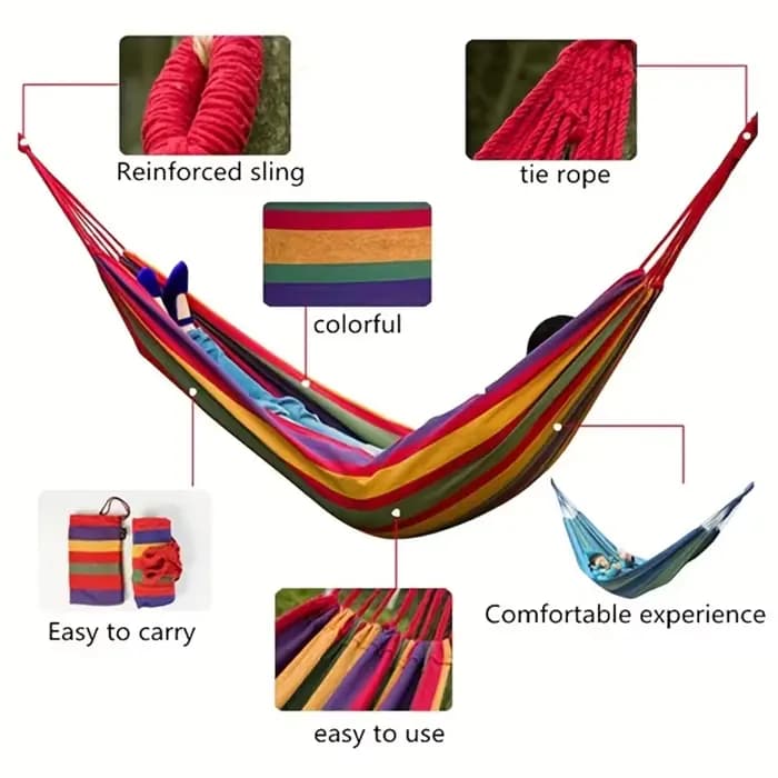 Lit suspendu arc-en-ciel en coton pour 1 à 2 personnes, hamac à rayures, balançoire Portable 260x80c