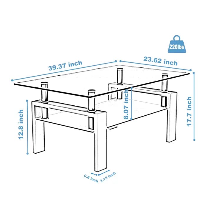 Table basse rectangulaire en verre noir, table basse transparente, tables centrales d'appoint modern