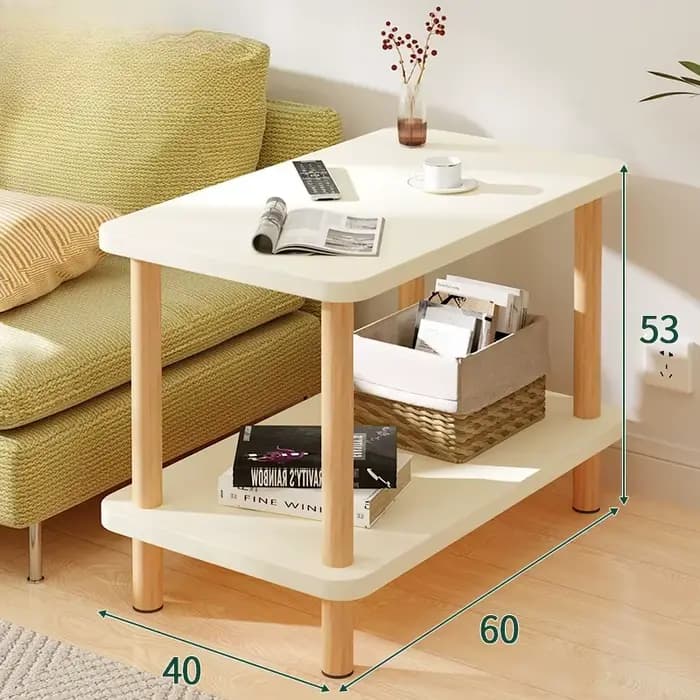 Table d'appoint en bois à 2 niveaux, table d'appoint moderne avec espace de rangement semi-fermé pou