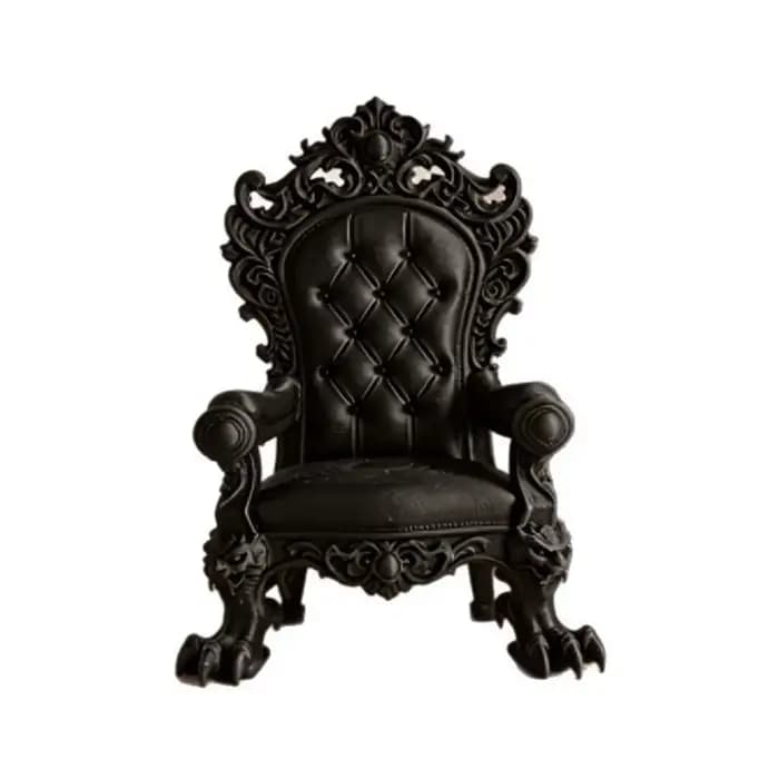 Mini chaise de présentation de style trône gothique imprimée en 3D, vintage, avec figurine sculptée