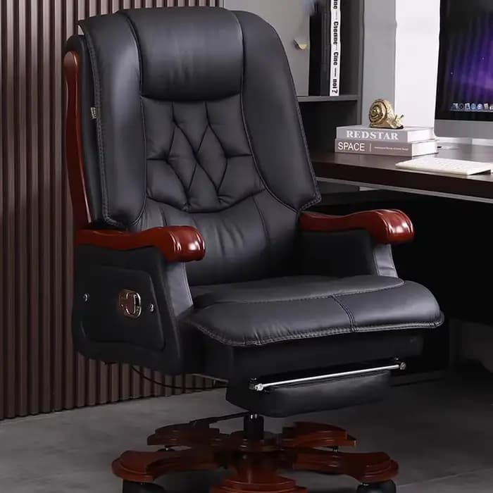 Chaise en cuir première couche peau De vache grande Chaise De Bureau inclinable en bois massif Chais