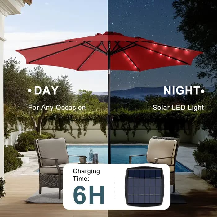 JHK Parasol de patio solaire de 10 pieds avec 32 lumières LED Parasol de table extérieur résistant a