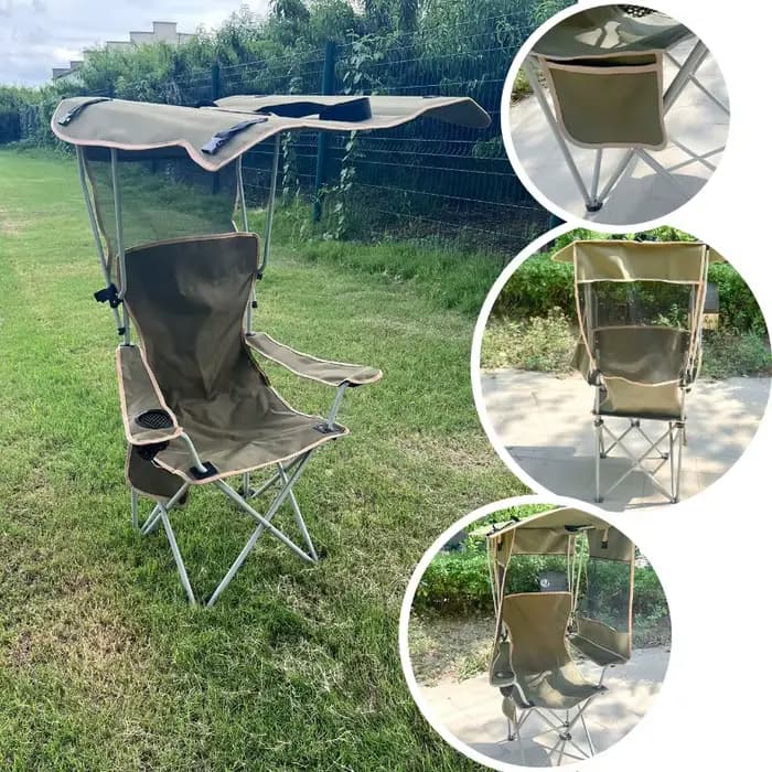 Chaise pliante d'extérieur avec pare-soleil, pour Camping, pêche, plage, Portable, Design Compact, confortable pour barbecue, pique-nique, détente