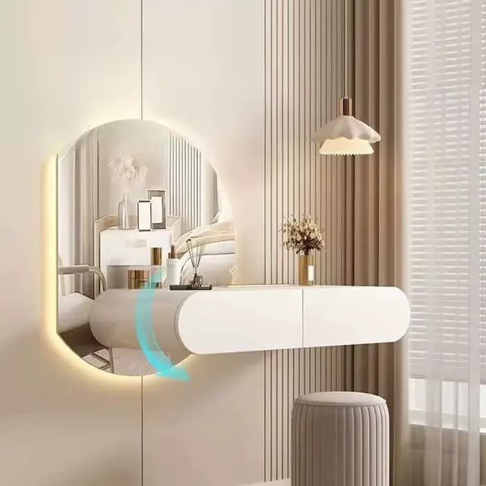 Organiseurs modernes, Miroir de coiffeuse, Table de chevet, Coiffeuse de luxe, Bureau de beauté, Meuble de chambre et de salon en bois, Schminktisch, Mobilier de maison