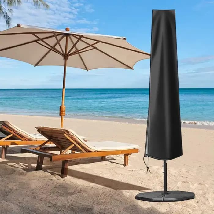 Housse de parasol de patio noire imperméable, résistante au vent et aux UV, avec fermeture éclair pour la protection des parasols de jardin en extérieur