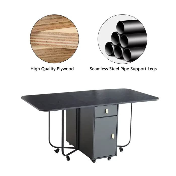 Table à manger pliante avec support de rangement et 2 tiroirs