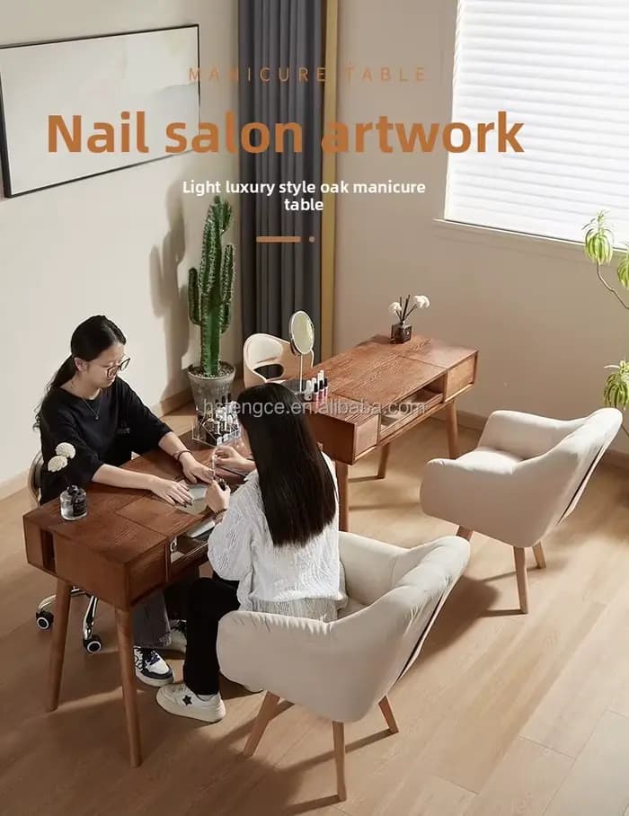 Table de manucure avec plateau en bois, bureau de salon de manucure avec collecteur de poussière, mobilier de salon de beauté commercial moderne, luxueux et durable