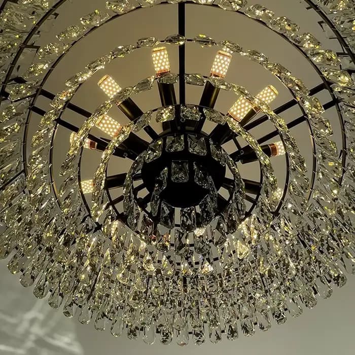 Lustre en cristal noir pour salon, décoration de maison moderne, lampe suspendue ronde, luminaire de chambre à coucher, Lustre Led de luxe en cristal