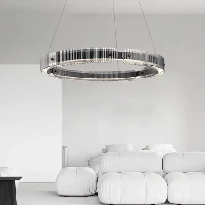 Lustre noir moderne nordique simple anneau en verre suspension salon salle à manger cuisine île décor LED lampe suspendue