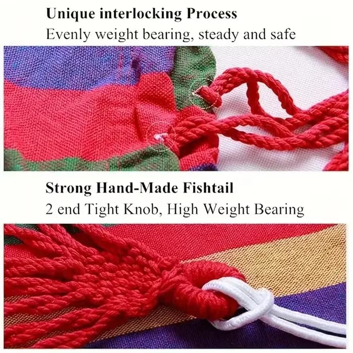 Hamac en toile rayé coloré, sans coussin ni oreiller, chaise suspendue durable pour l'intérieur/l'extérieur/le camping, idéale pour les loisirs en famille