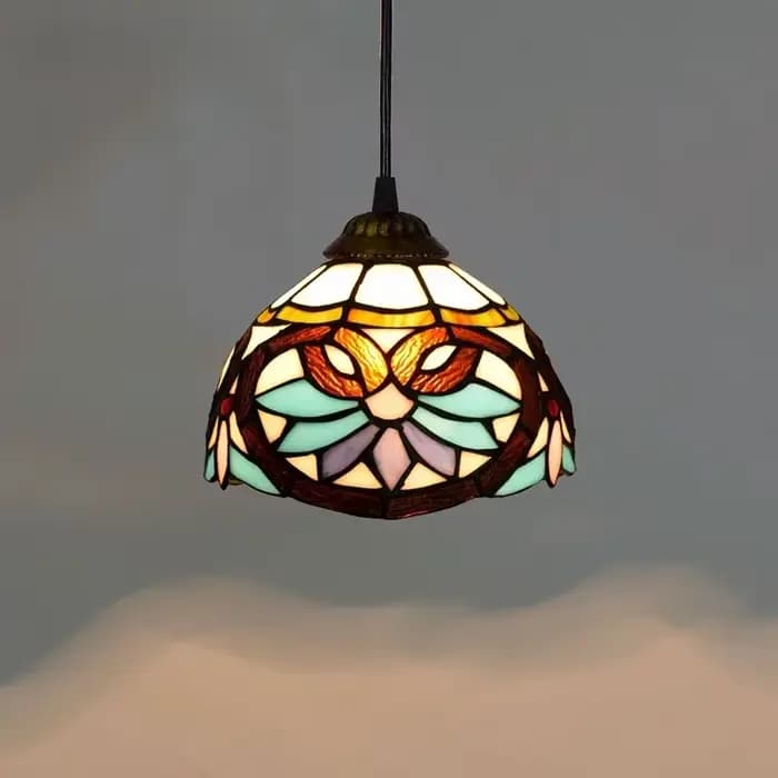 Lustre Tiffany en verre coloré, style rétro européen, pour bar, restaurant, chambre, balcon, ambiance méditerranéenne et campagnarde