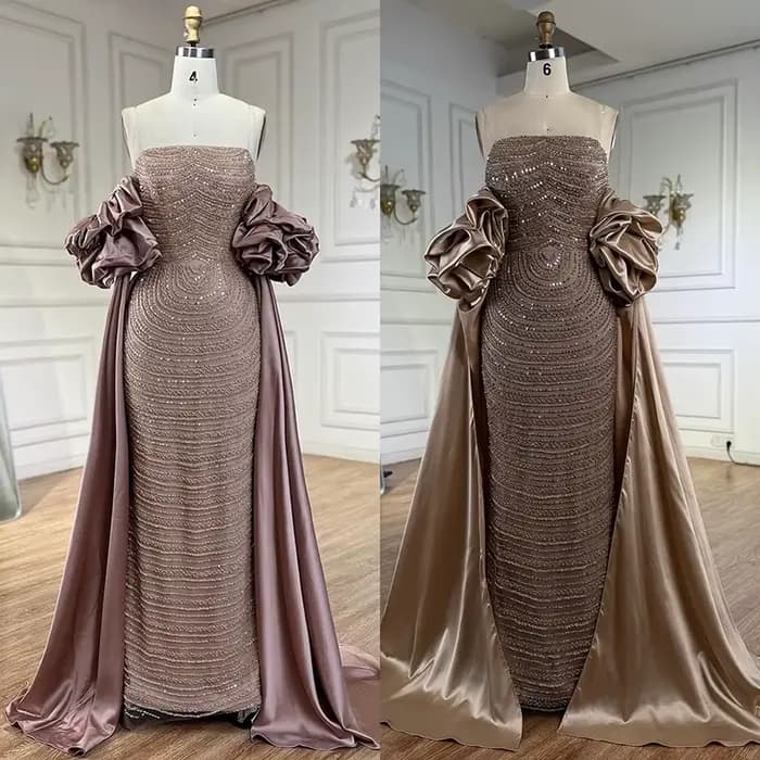 Robe de soirée mi-longue de luxe arabe, Rose poussiéreuse, avec Cape, robe de soirée de dubaï, Serene Hill, personnalisée, LA72543, 2025