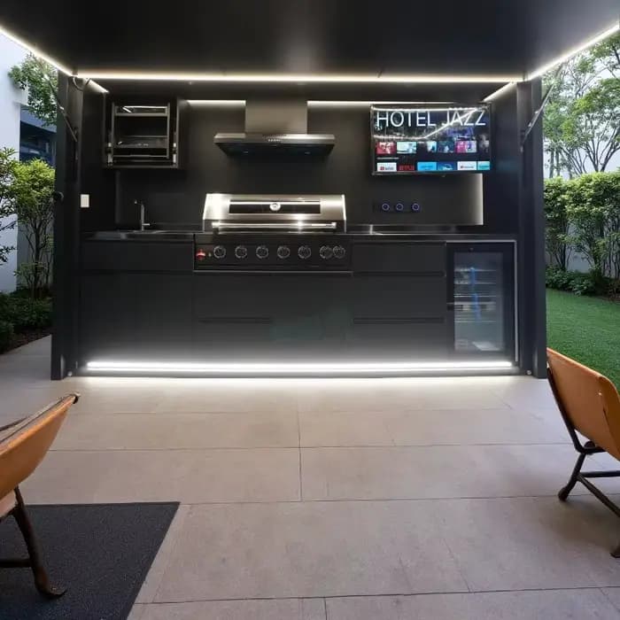 Cuisine extérieure en acier inoxydable, résistante aux intempéries, avec barbecue intégré pour jardin, patio, personnalisable