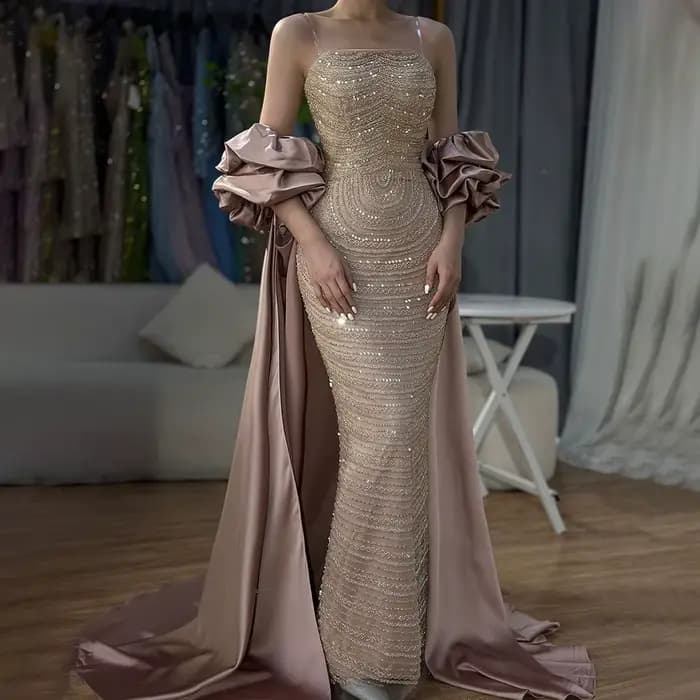 Robe de soirée mi-longue de luxe arabe, Rose poussiéreuse, avec Cape, robe de soirée de dubaï, Serene Hill, personnalisée, LA72543, 2025