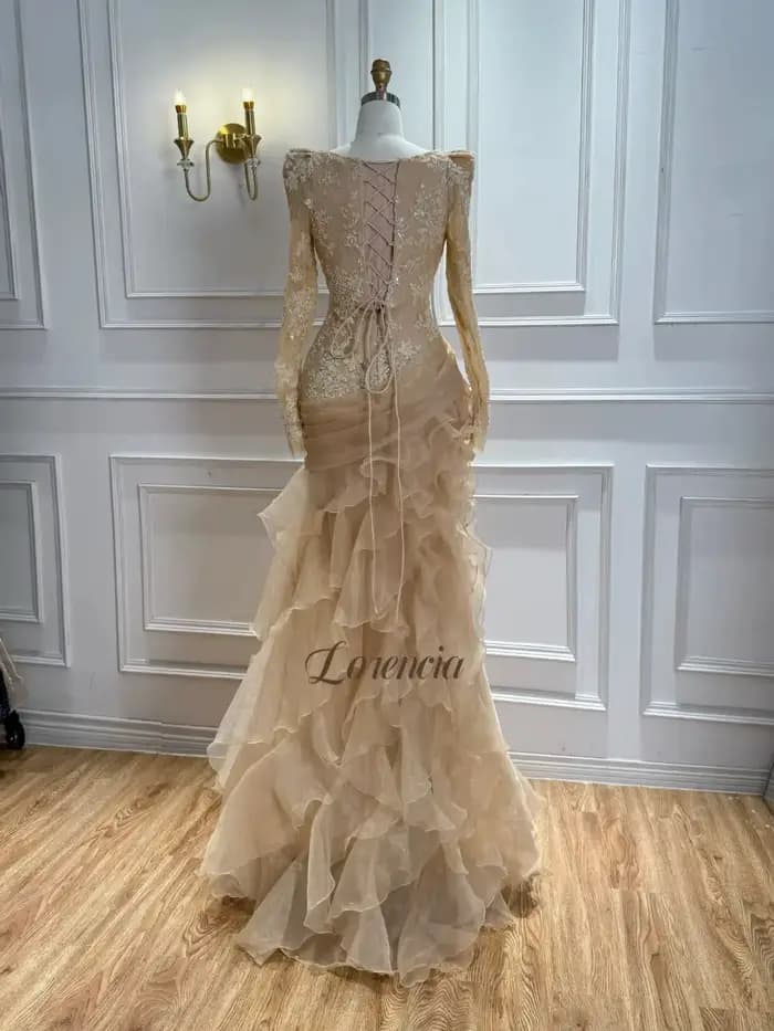 Lorencia – robe de soirée en dentelle à manches longues, en Organza, à volants, ajustée, robes de bal personnalisées, robes de soirée formelles