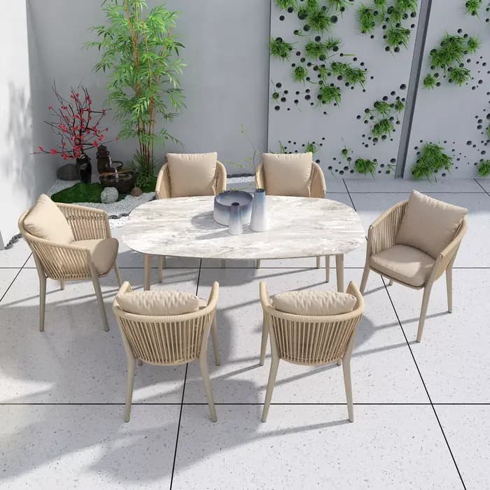 Fulin terrasse extérieur Restaurant Patio jardin ensemble meubles corde tissée chaise de salle à manger extérieure