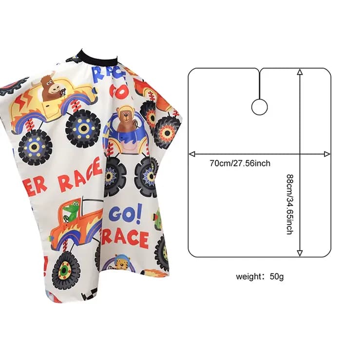 Nouvelle Cape de Coiffure Professionnelle pour Enfants Motif Voiture de Dessin Animé – Robe de Coupe pour Salon de Coiffure et Barbier – Fournitures de Coiffure et Soins Capillaires