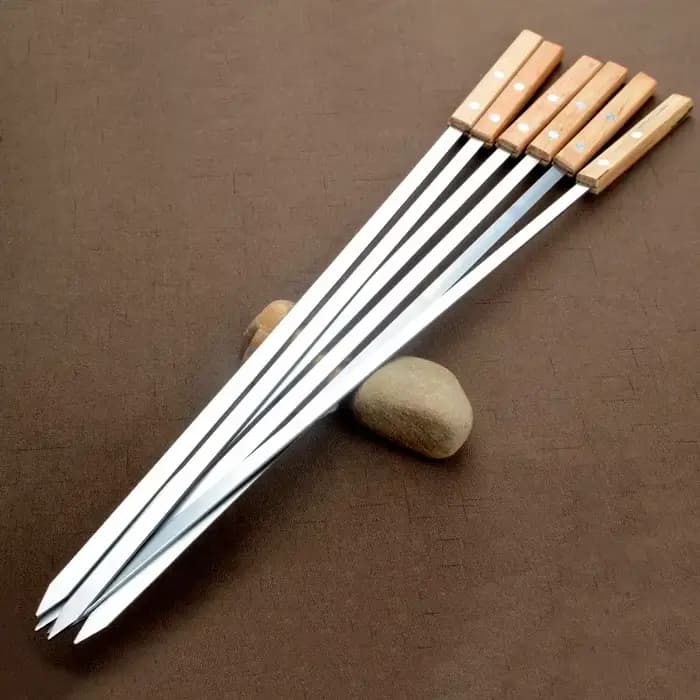 Brochettes Kabob 55 cm brochette de barbecue plate en acier inoxydable avec manche en bois