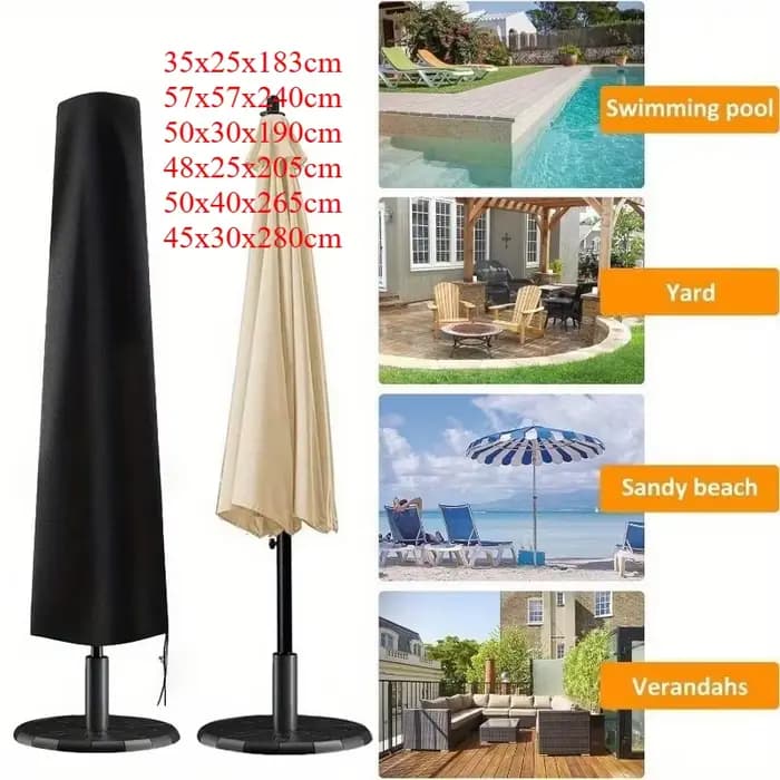 Housse de parasol de patio noire imperméable, résistante au vent et aux UV, avec fermeture éclair pour la protection des parasols de jardin en extérieur