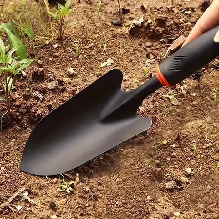 Truelle de jardin en métal avec manche ergonomique noir et bordure orange - Outil idéal pour planter des fleurs et des légumes