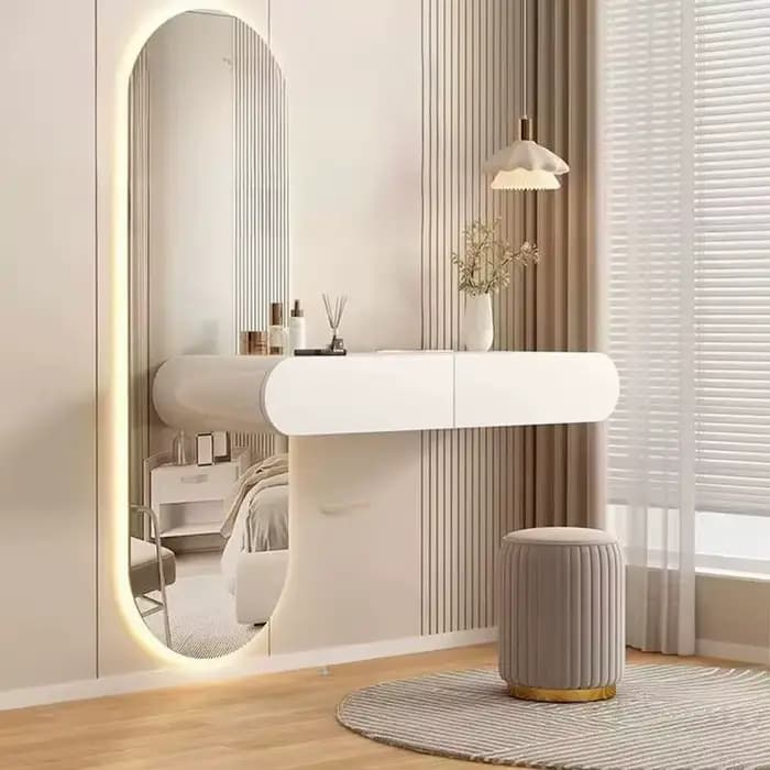 Organiseurs modernes, Miroir de coiffeuse, Table de chevet, Coiffeuse de luxe, Bureau de beauté, Meuble de chambre et de salon en bois, Schminktisch, Mobilier de maison