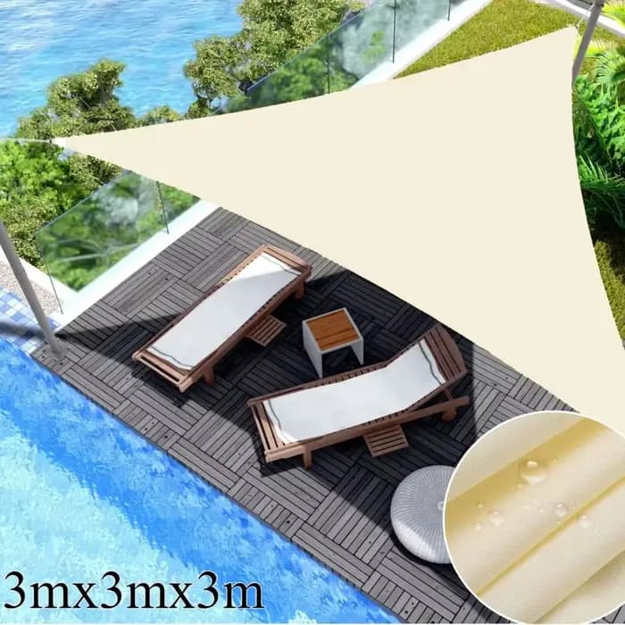 Abri solaire triangulaire imperméable avec cordes, blocage UV à 95%, parasol triangulaire portable, taille 3x3x3M, toile d'ombrage pour jardin
