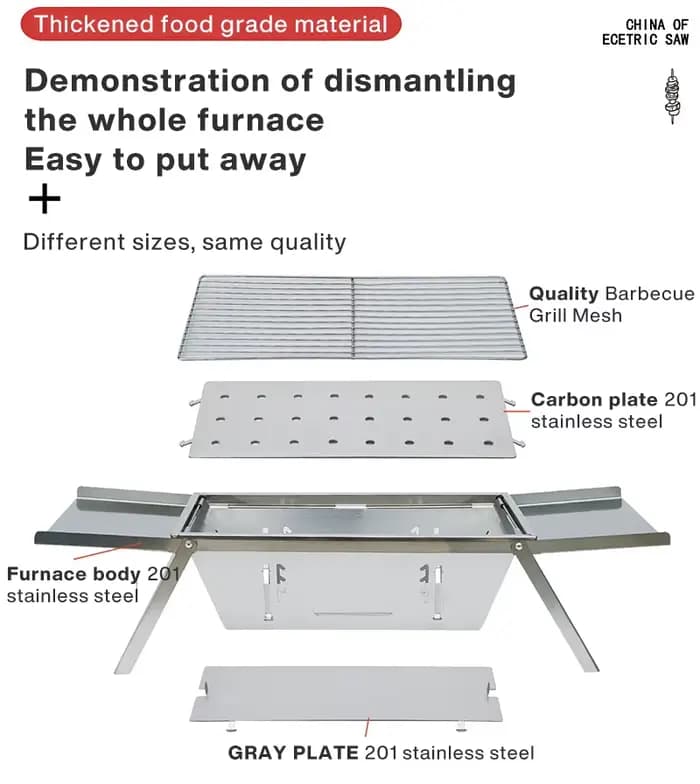 Gril de Barbecue pliant en acier inoxydable