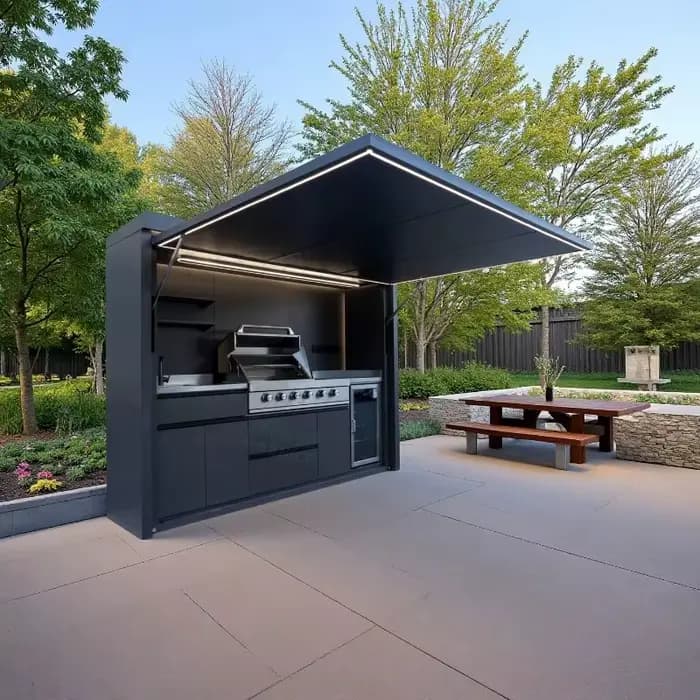 Cuisine extérieure en acier inoxydable, résistante aux intempéries, avec barbecue intégré pour jardin, patio, personnalisable