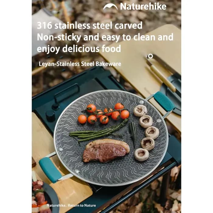 Naturehike – poêle à gril ronde antiadhésive en acier inoxydable, plaque de Barbecue, voyage Camping, poêle à frire, plateau de cuisson pour Barbecue