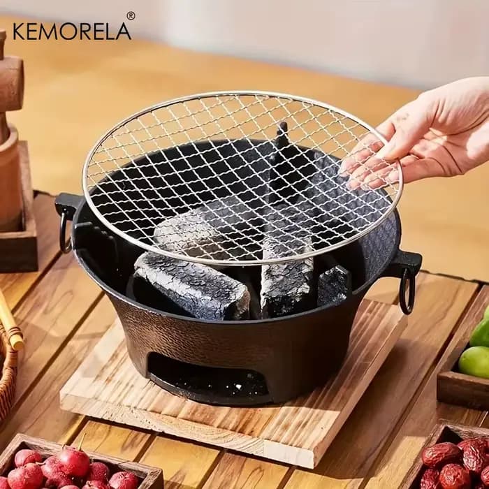 1 ensemble poêle à charbon de bois en fonte Camping en plein air Barbecue BBQ gâteau de riz