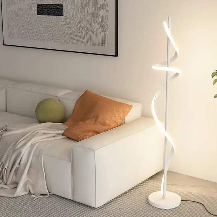Lampe décorative en spirale côté canapé, lumière moderne, style luxueux, ligne créative, salon minimaliste, escales pour la maison, nouveau