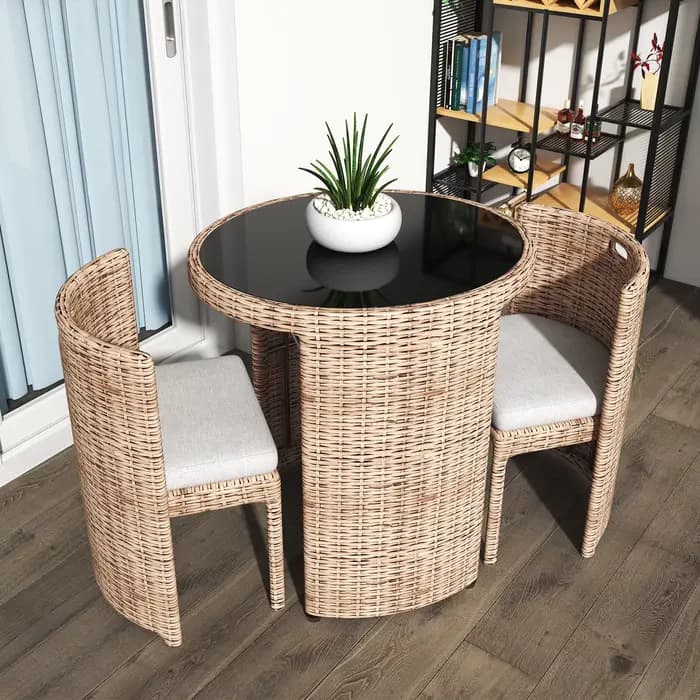 Fulin meubles de balcon de patio de haute qualité 3 pièces ensemble de table et chaises de café d'extérieur en rotin